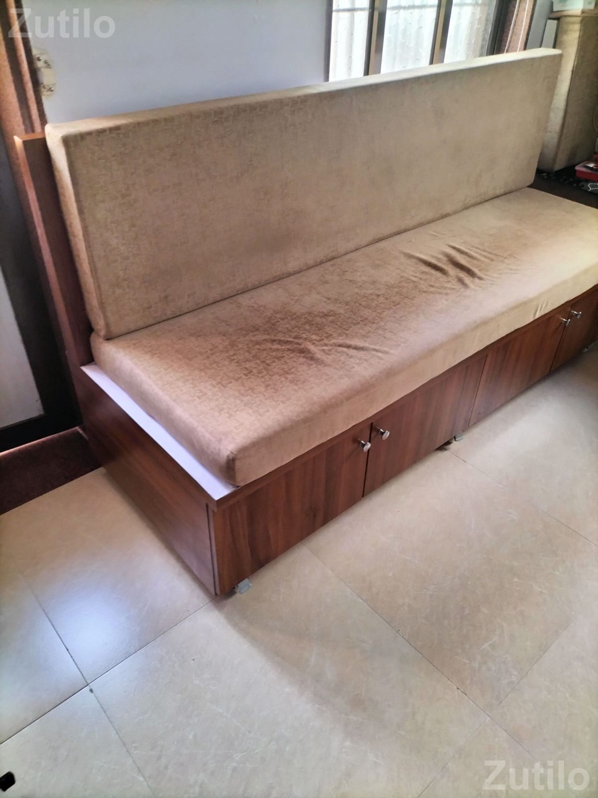 Wooden Sofa with Cushioned Back and Storage Wooden Sofa with Cushioned Back and Storage