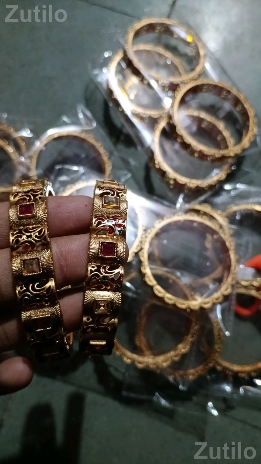 Gold Polish Bangles Set with Stone Design - Fashion Accessories - Padra - Image 4