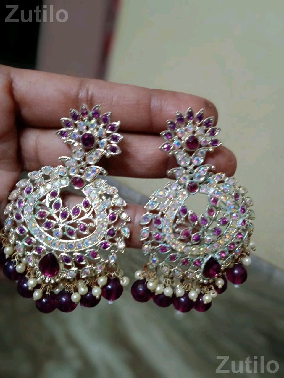 Stone Work Earrings and Chain Pendant Set