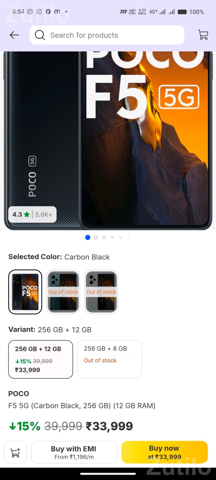 Poco F5 5G 12GB RAM 256GB Carbon Black