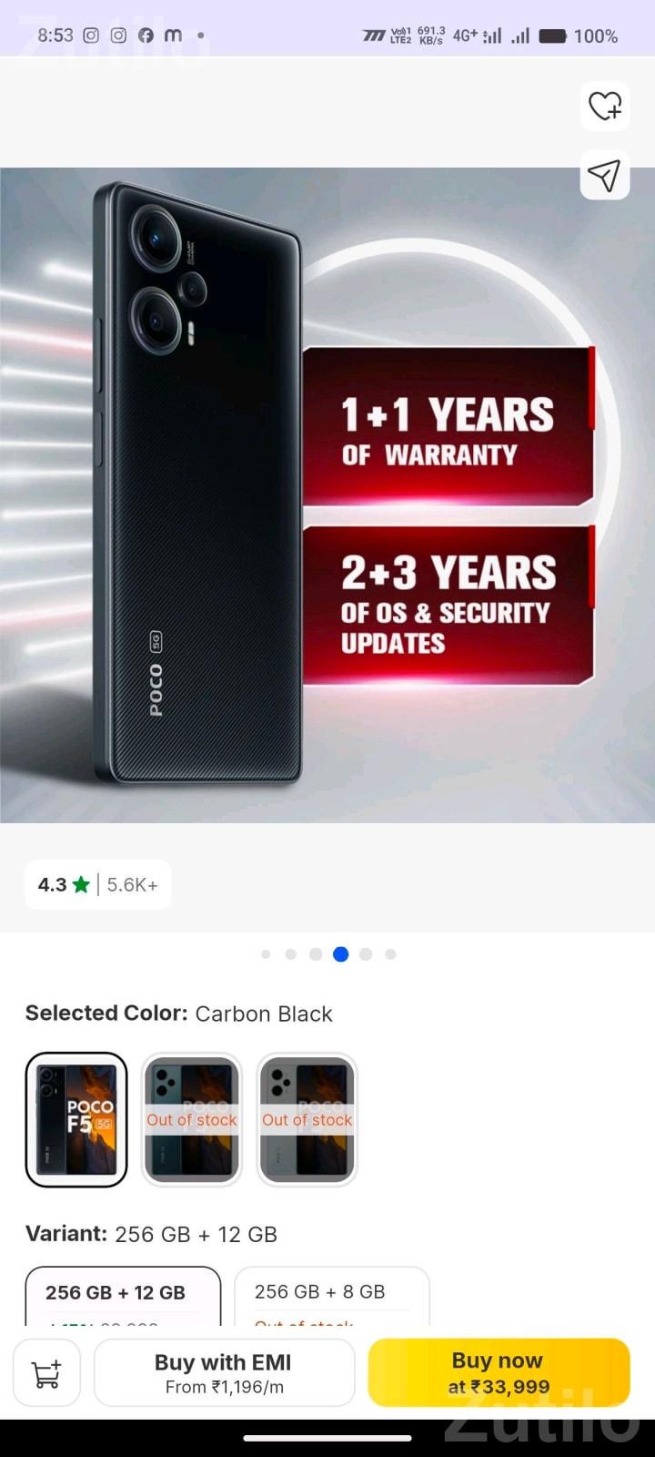 Poco F5 5G 12GB RAM 256GB Carbon Black - Mobile Phones - Sanand - Image 3