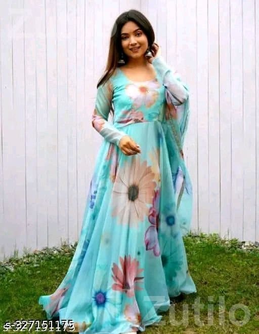 Women Georgette Floral Dress with Dupatta - Women's Wear - Anand City - Image 4