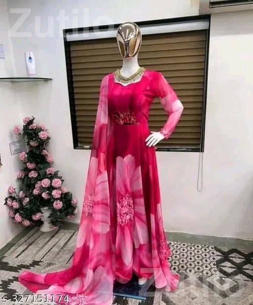 Women Georgette Floral Dress with Dupatta - Women's Wear - Anand City - Image 3