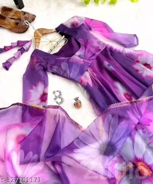 Women Georgette Floral Dress with Dupatta - Women's Wear - Anand City - Image 5