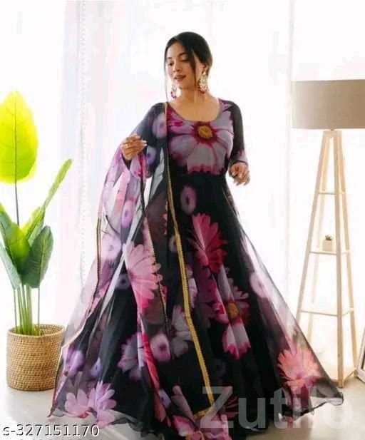 Women Georgette Floral Dress with Dupatta Women Georgette Floral Dress with Dupatta
