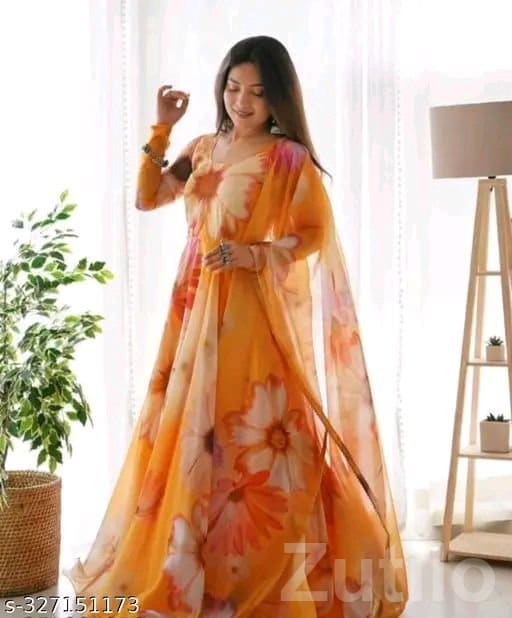 Women Georgette Floral Dress with Dupatta - Women's Wear - Anand City - Image 2