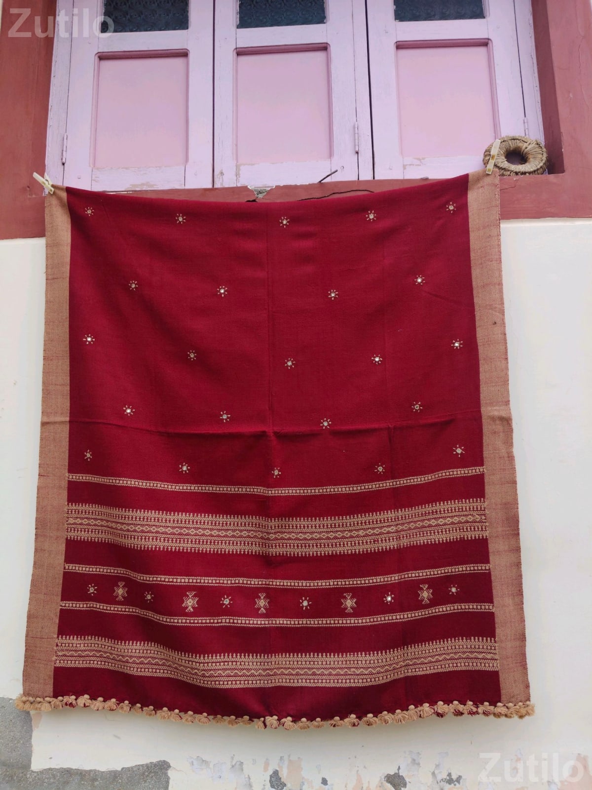 Woolen Shawl 36x84 Orange Design - મહિલાઓના કપડા - માંડવી - Image 2