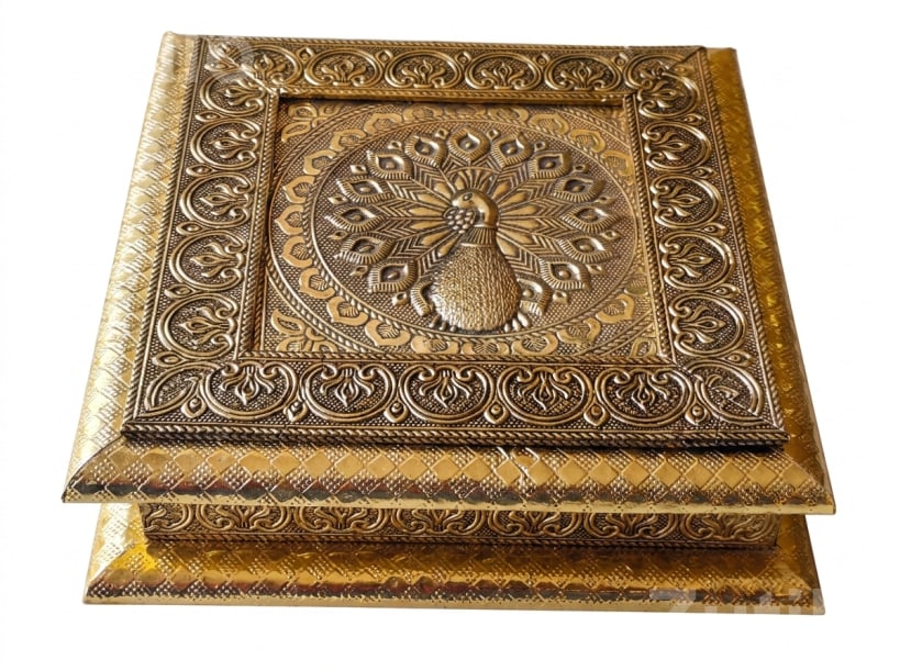 8x8 Handicraft Decorative Box with Peacock Design - આર્ટ અને ક્રાફ્ટ સામગ્રી - જસદણ - Image 2