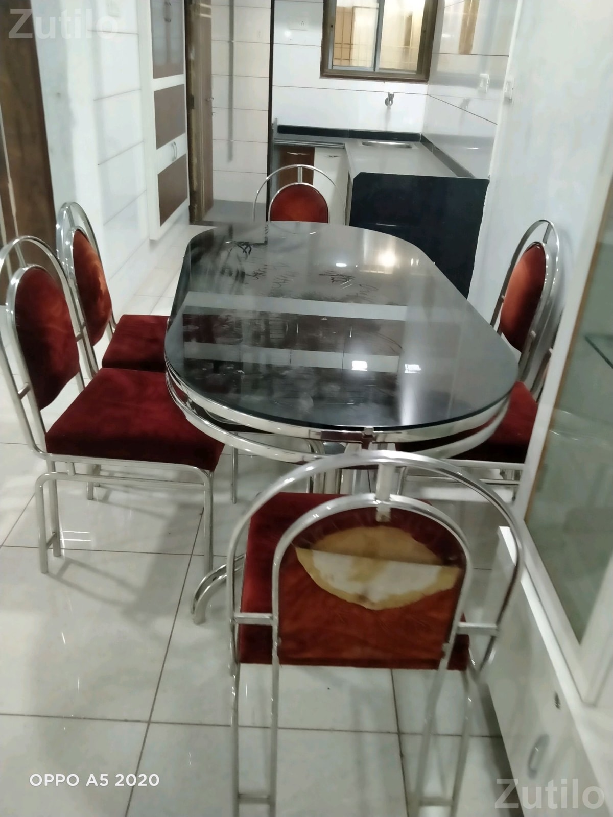 Steel Dining Table Set with 6 Chairs and Glass Top - Dining Tables - Babra - Image 2