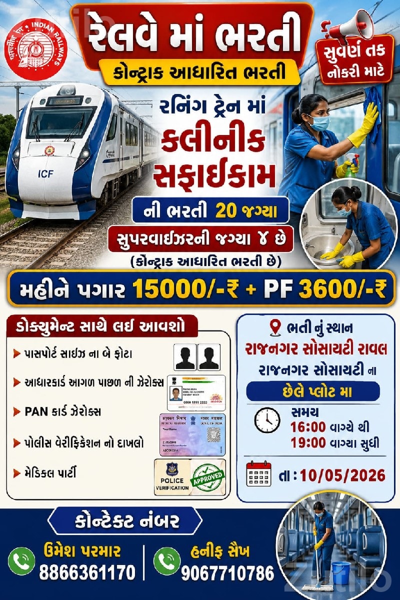 Railway Cleaning Staff Job Opening