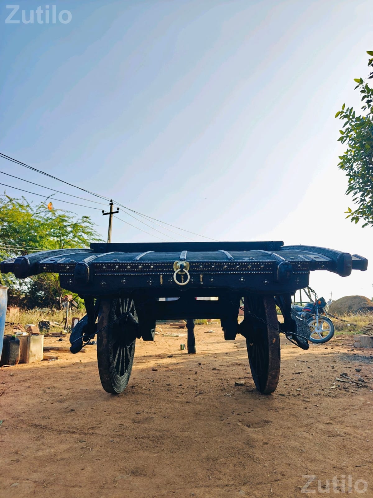 Antique Kutchi Bullock Cart Wooden Brass Work Antique Kutchi Bullock Cart Wooden Brass Work