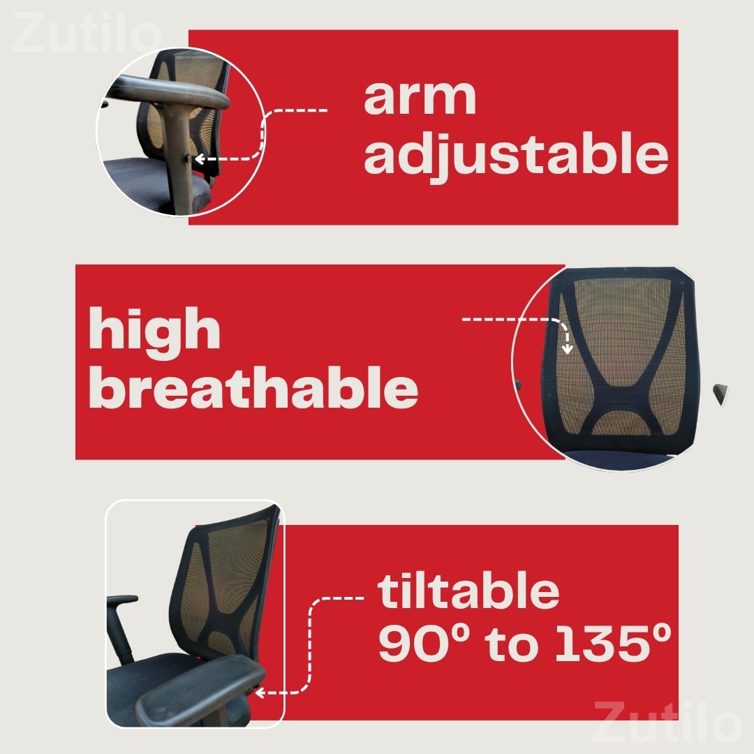 X-Mesh Medium Back Ergonomic Office Chair with Adjustable Armrest - Office Furniture - Ahmedabad City - Image 2