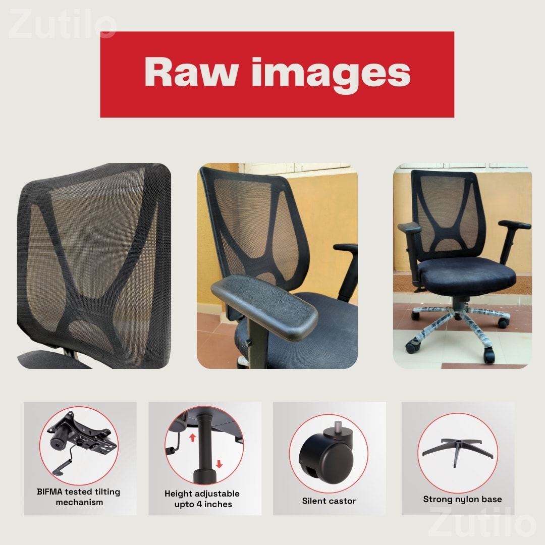 X-Mesh Medium Back Ergonomic Office Chair with Adjustable Armrest - Office Furniture - Ahmedabad City - Image 3
