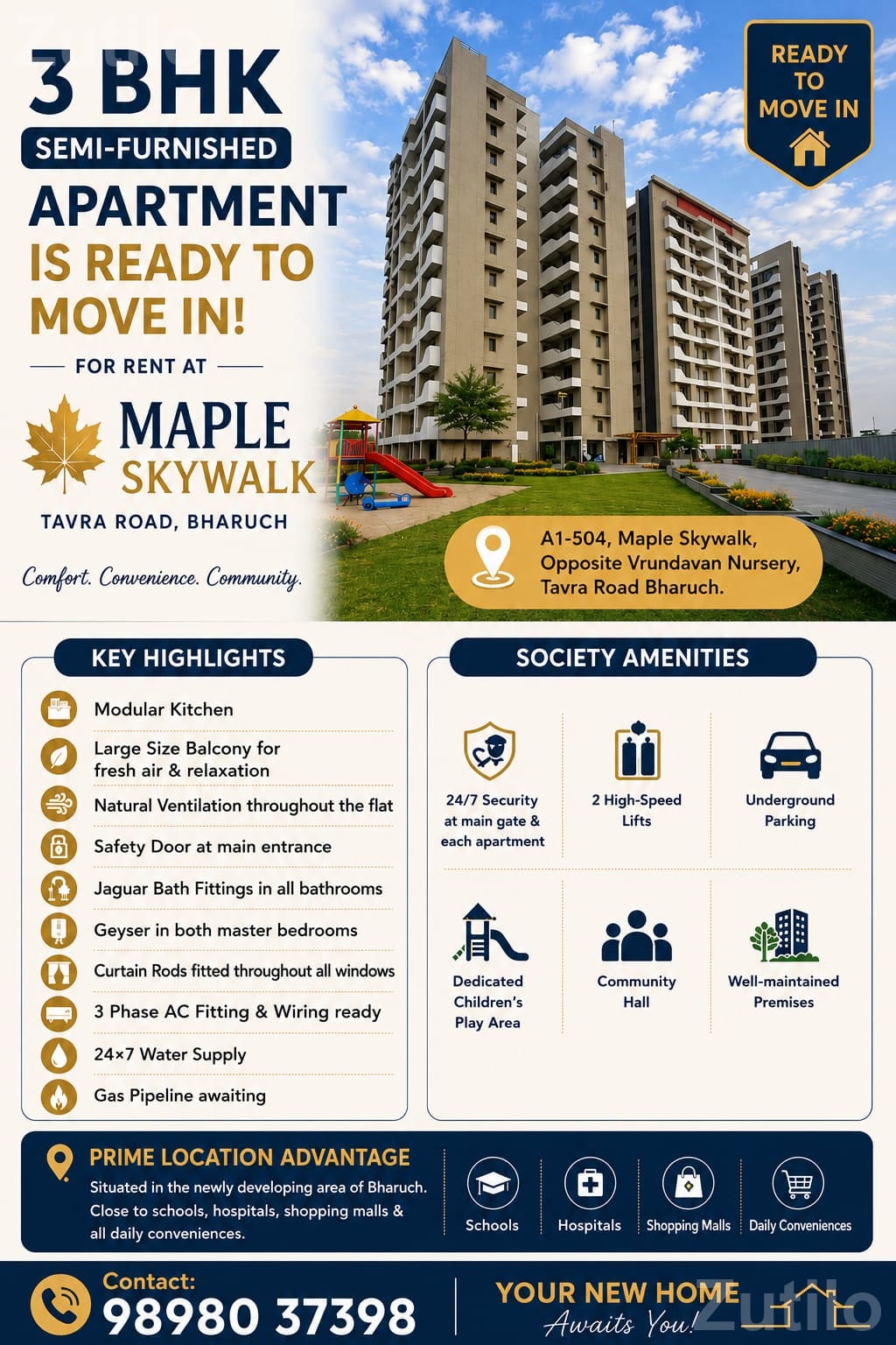 3BHK semi-furnished flat on rent 3BHK semi-furnished flat on rent