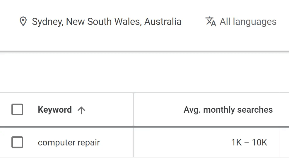 google keyword planner monthly search volume for computer repair