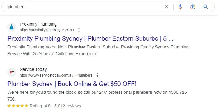 search results of plumber