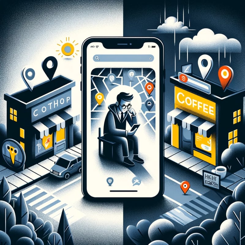 A visual narrative depicting the impact of accurate business information on local search rankings.