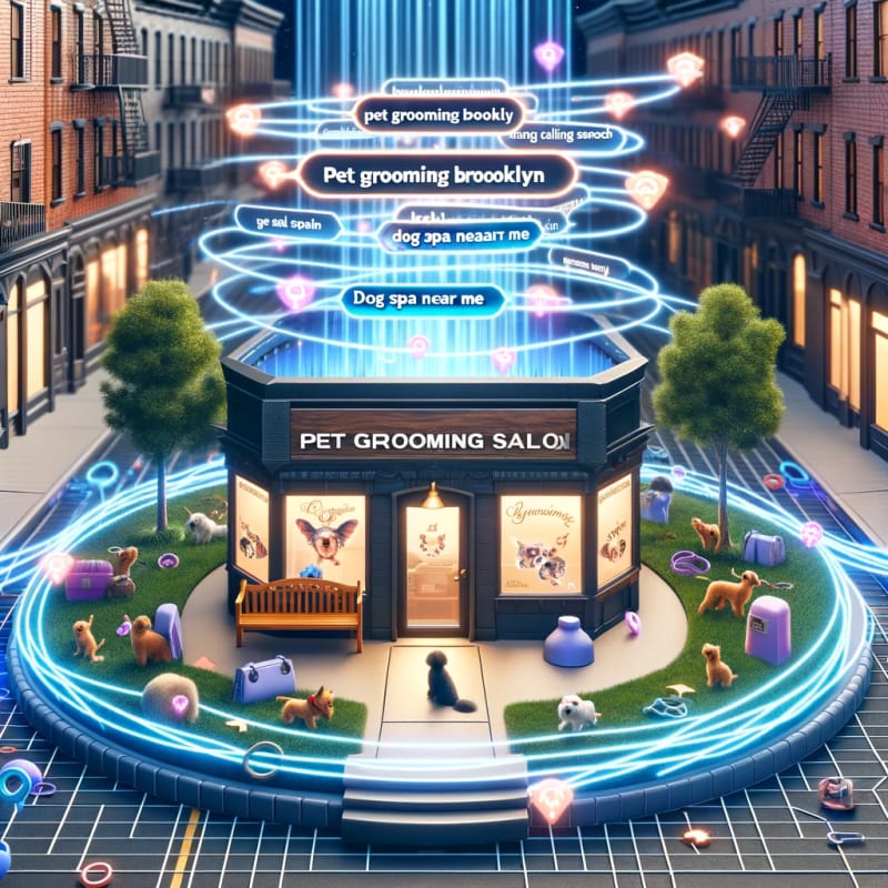 An illustrative image depicting the importance of localized keywords for a pet grooming salon in Brooklyn.