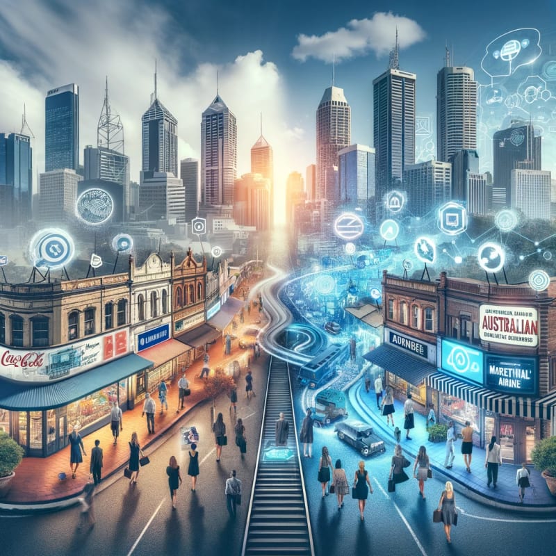 an image symbolizing the evolution of marketing strategies for Australian local businesses in the digital age.