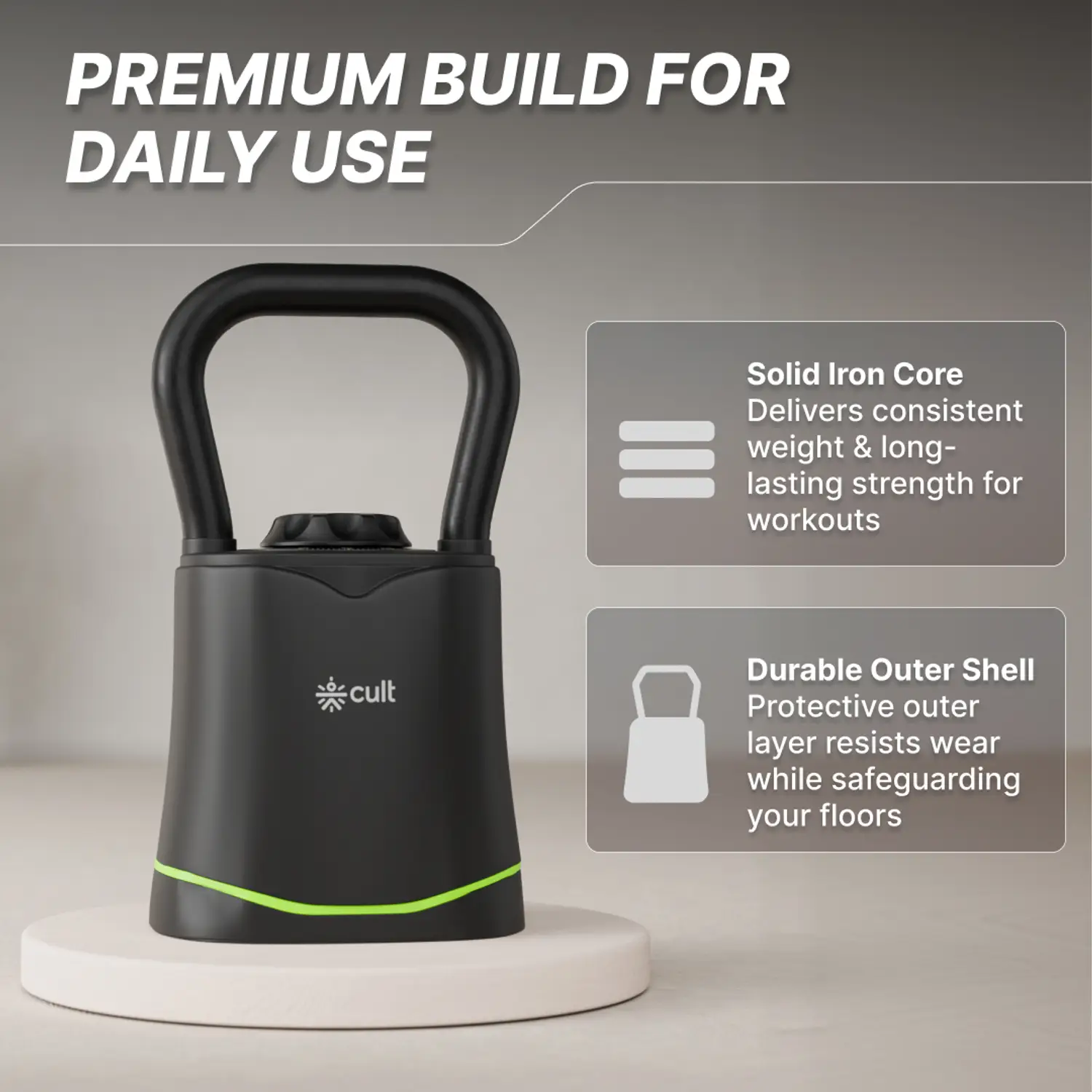 Cult Adjustable Kettlebell 18Kg 6-in-1 Weight 3-18 Kg Wide Handle & Stable Base Black, Green Kettlebell 2