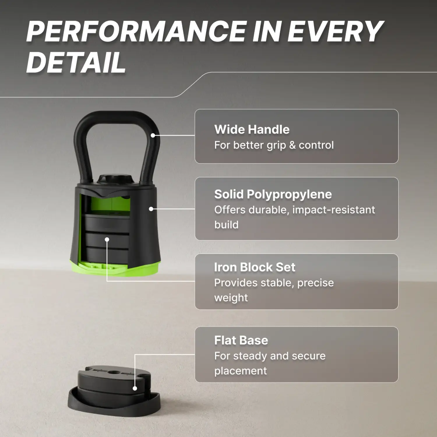 Cult Adjustable Kettlebell 18Kg 6-in-1 Weight 3-18 Kg Wide Handle & Stable Base Black, Green Kettlebell 3
