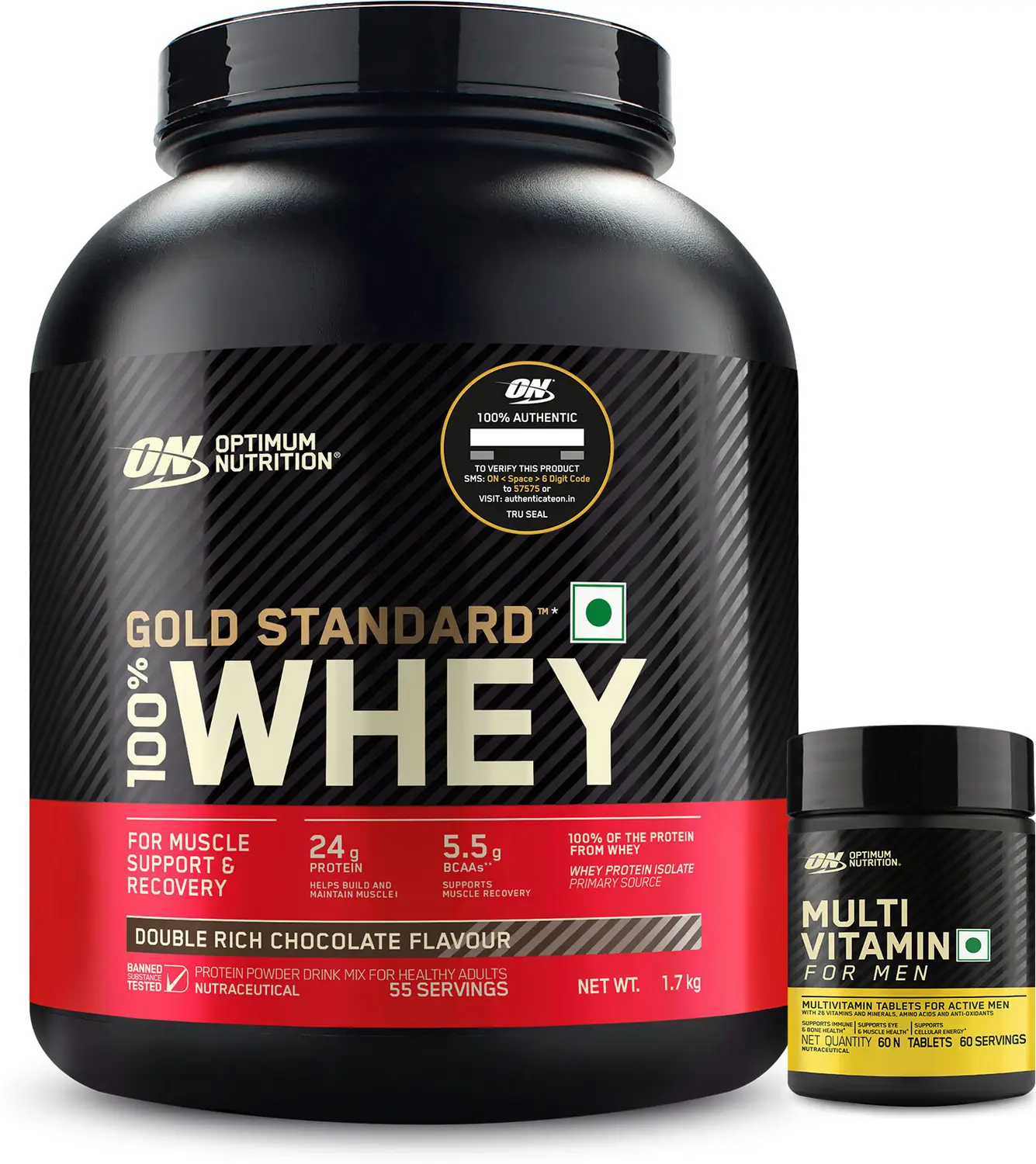 Optimum Nutrition (ON) Gold standard 100% Protein Powder 1.7 Kg + Mulivitamin for men (60 tablets) Whey Protein