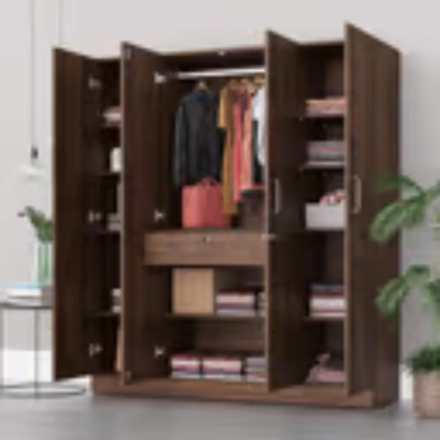 Wakefit Gingham Engineered Wood 4 Door Wardrobe 2