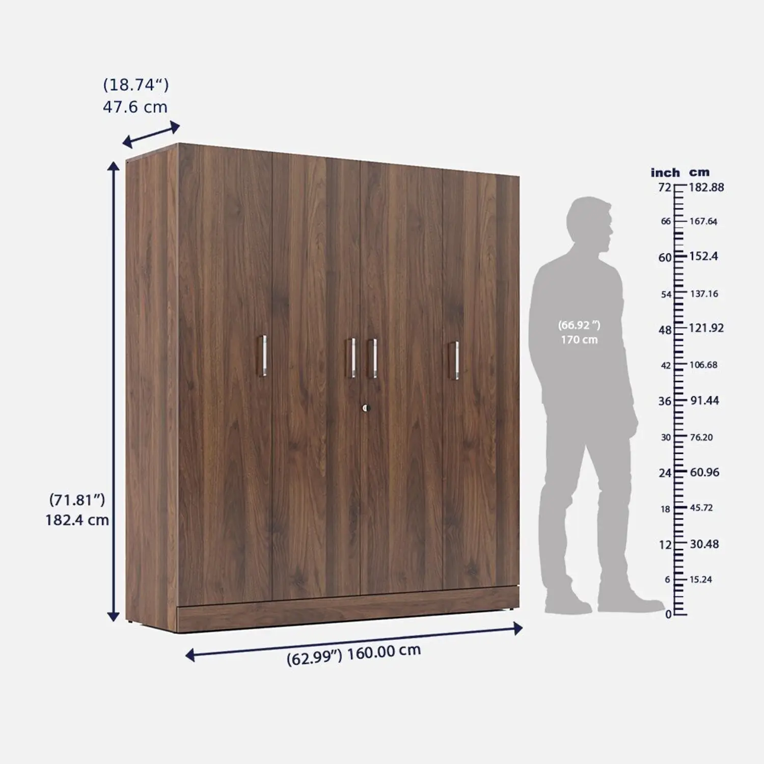 Wakefit Gingham Engineered Wood 4 Door Wardrobe 3