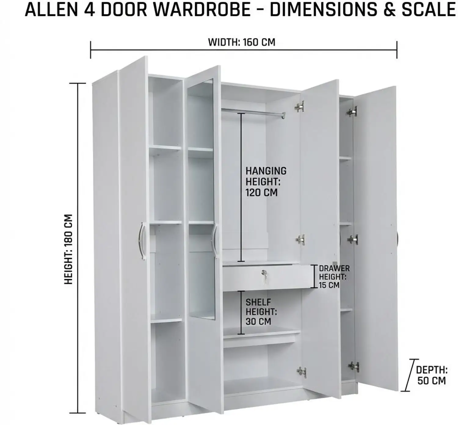 Hometown Allen Plus Engineered Wood 4 Door Wardrobe 3