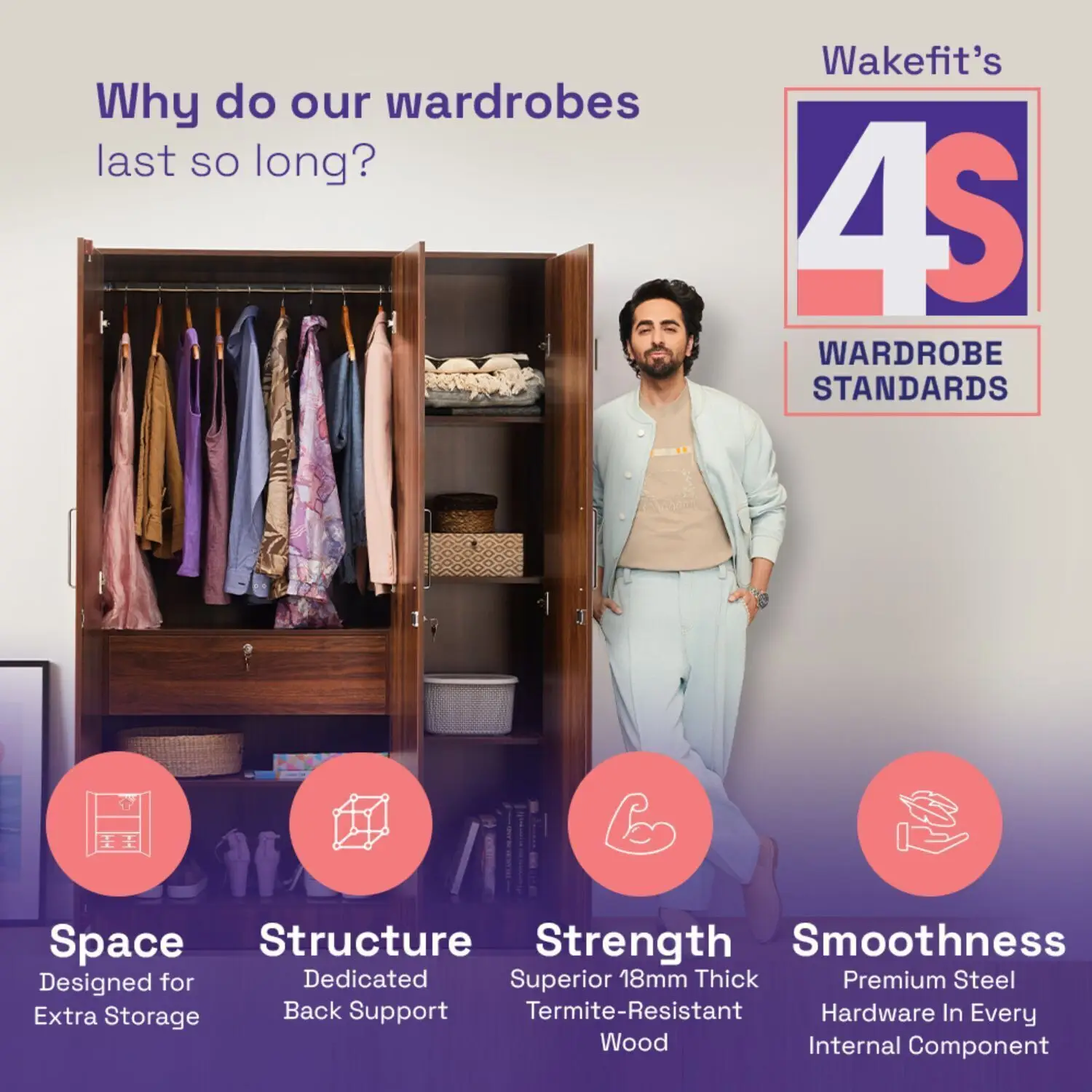 Wakefit Organza Plus Engineered Wood 4 Door Wardrobe 2