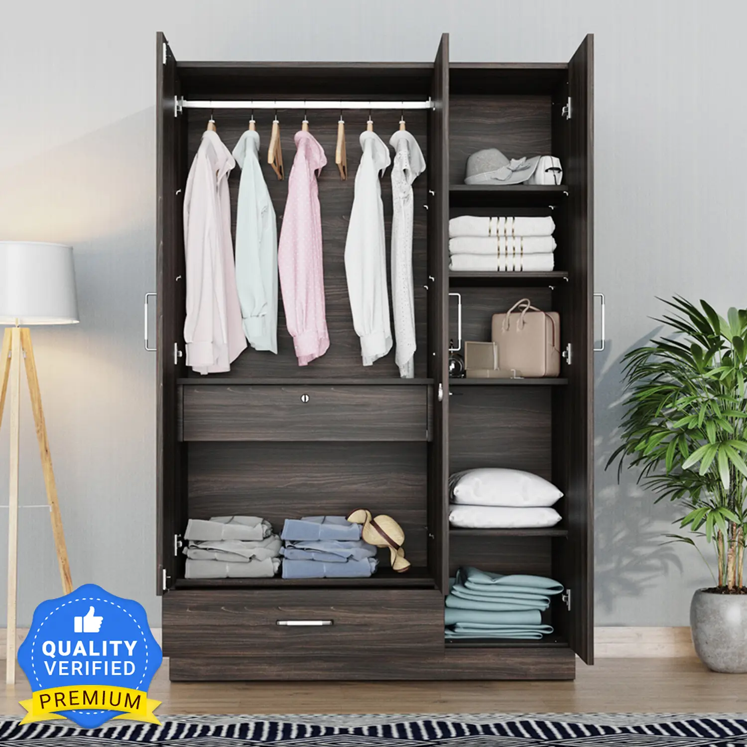 Wakefit Engineered Wood 3 Door Wardrobe