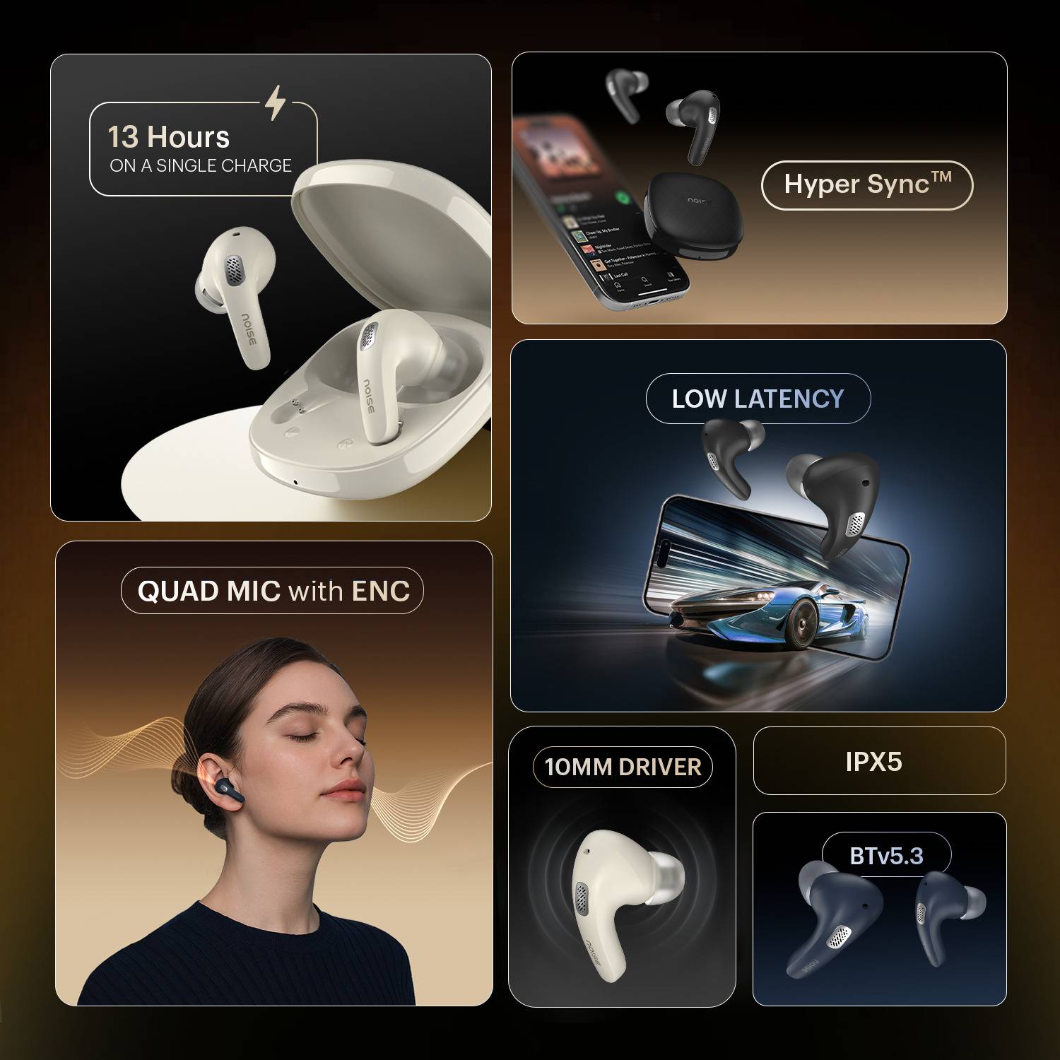 Noise Buds E1 V2.0 (2026 Launch) 35H Battery, Quad mic ENC, HyperSync, BTv5.3 Bluetooth 2