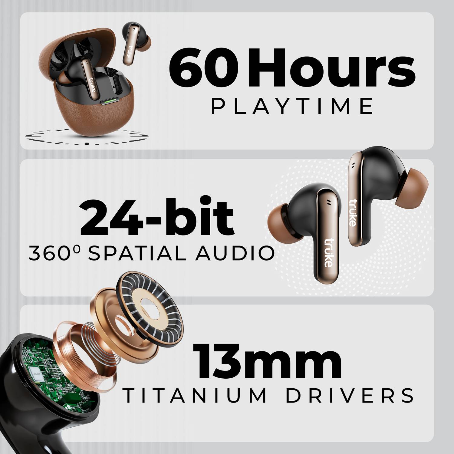 truke Mega 7 Gaming TWS, 24-bit Spatial Audio Earbuds, 60H Battery, Quad Mic ENC, 5.4 Bluetooth 2