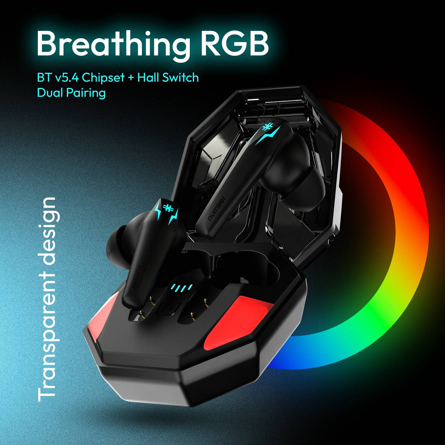 Number Super Buds Pro GT99 Dual Pair, 4 Mic ENC Gaming RGB TWS,35ms Latency,50H Battery Bluetooth 3