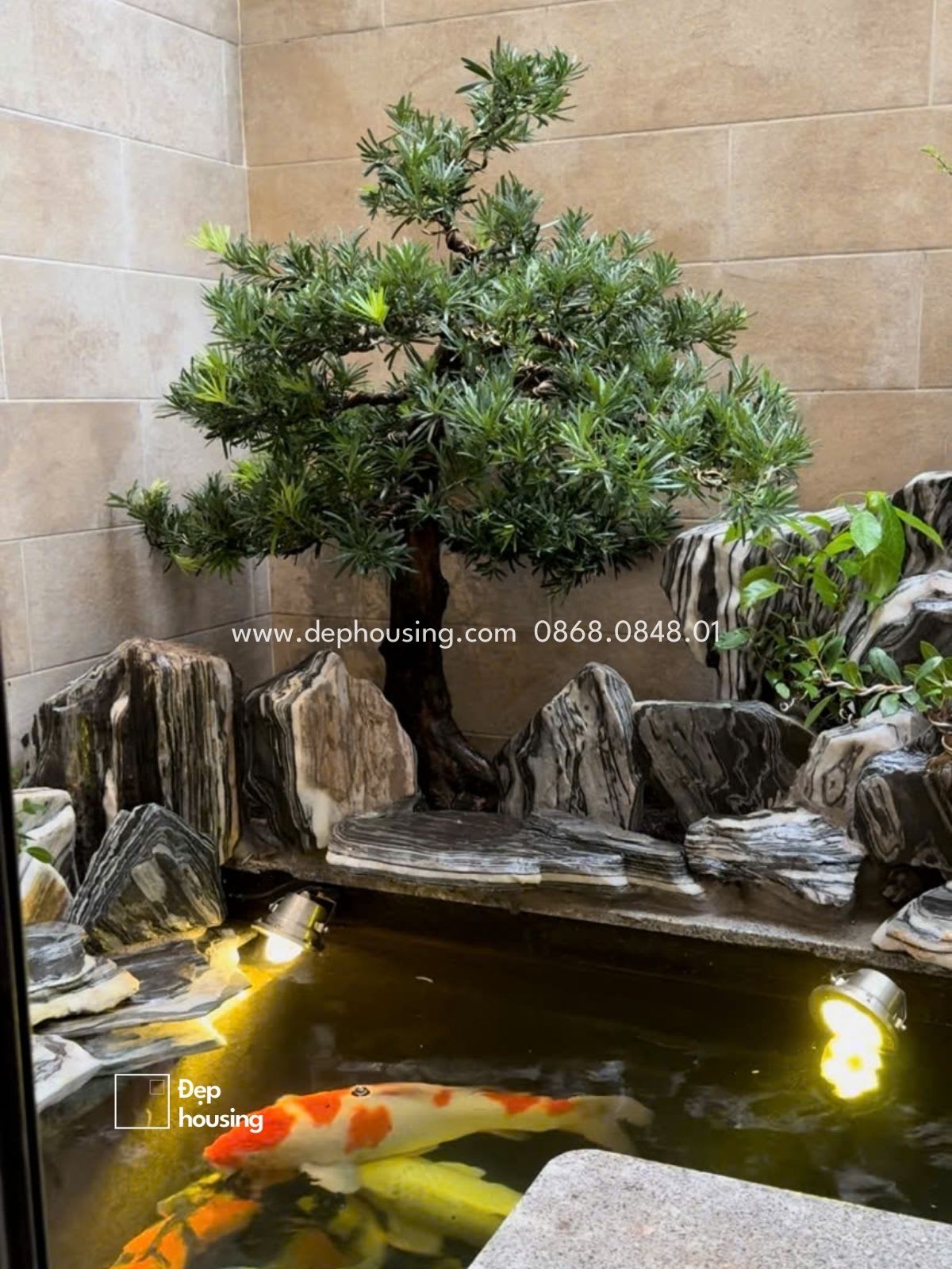 Tùng bonsai và hồ cá koi, Quận 9