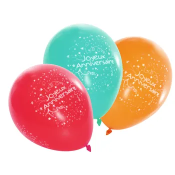SET DE 8 BALLONS JOYEUX ANNIVERSAIRE EN LATEX NATUREL D25CM COLORIS ASSORTIS