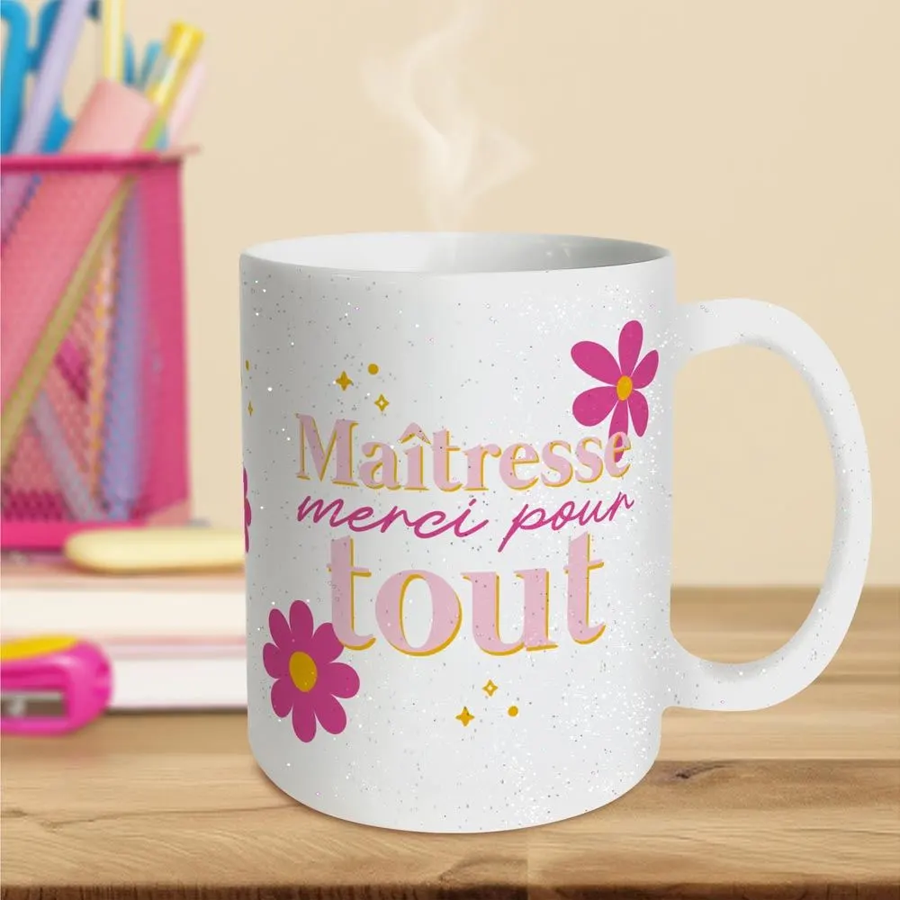 MUG PAILLETTES MAITRESSE MERCI POUR TOUT