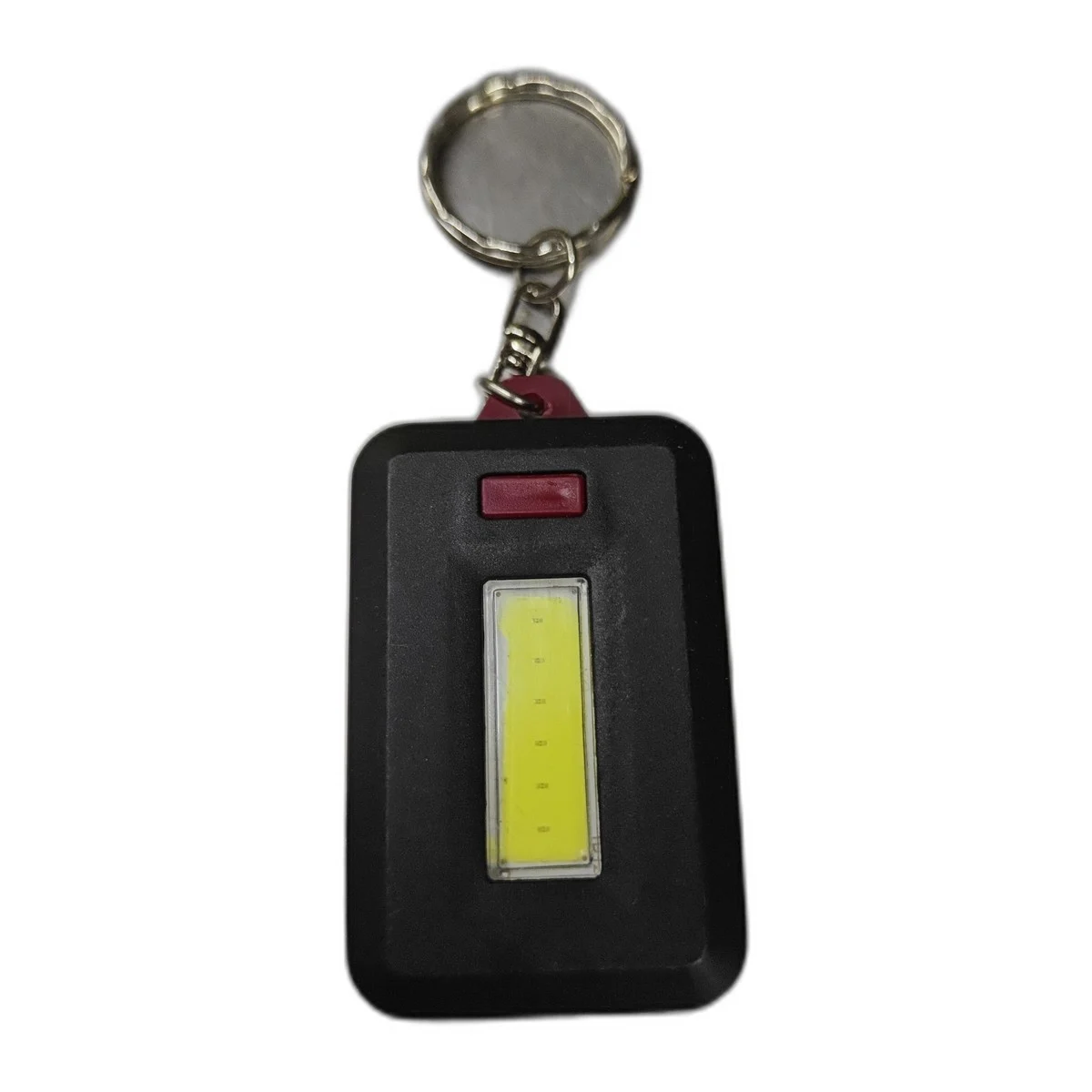 Porte-clés lampe torche LED rectangulaire noir avec bouton rouge