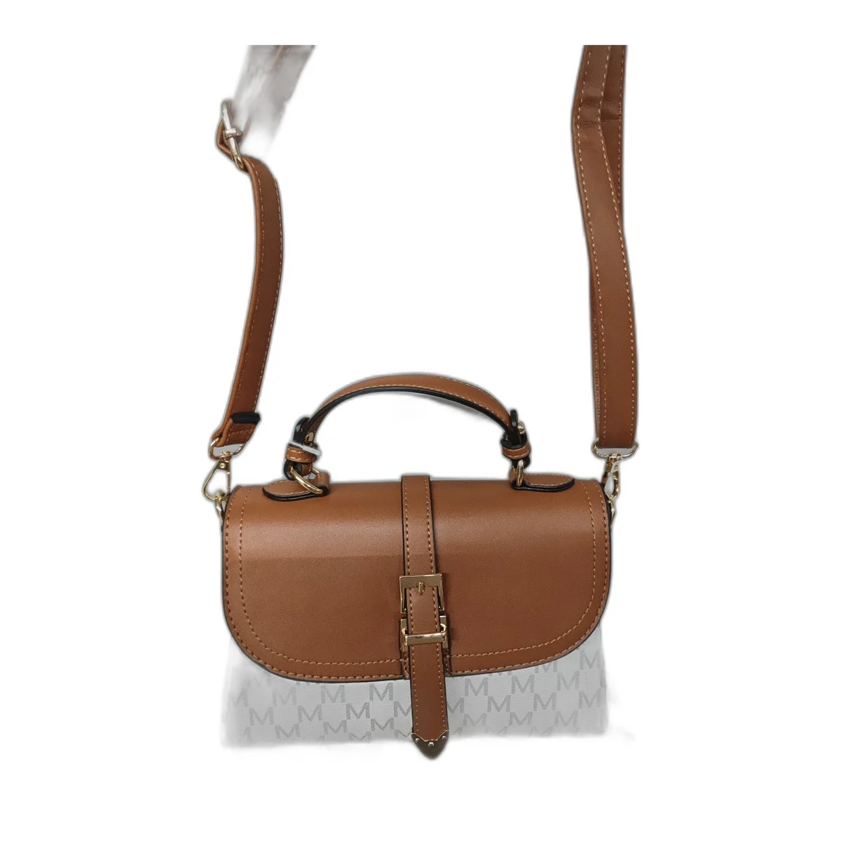 Sac à main bandoulière bicolore marron et blanc motif monogramme M