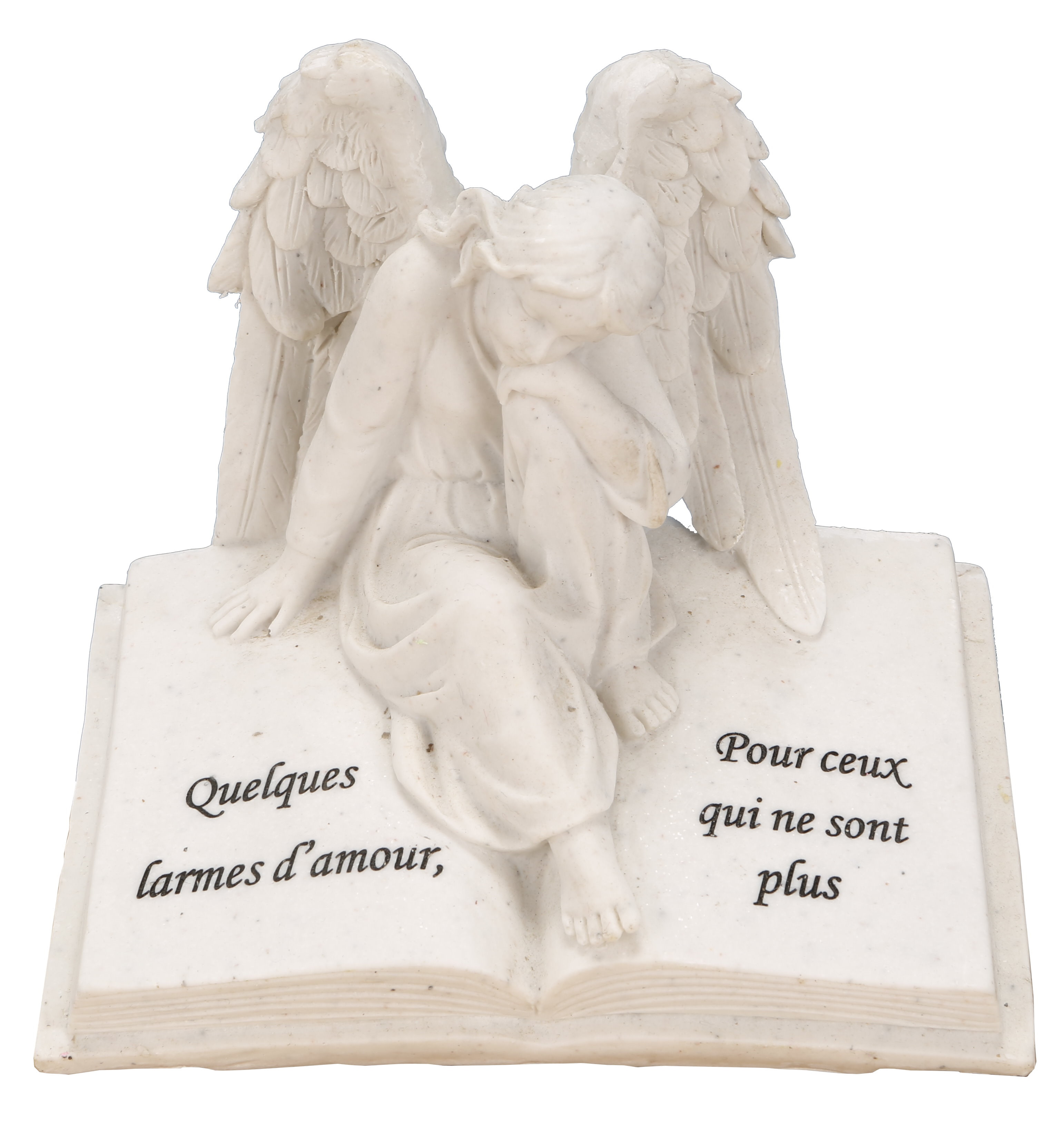 Statue d'ange recueilli sur livre commémoratif