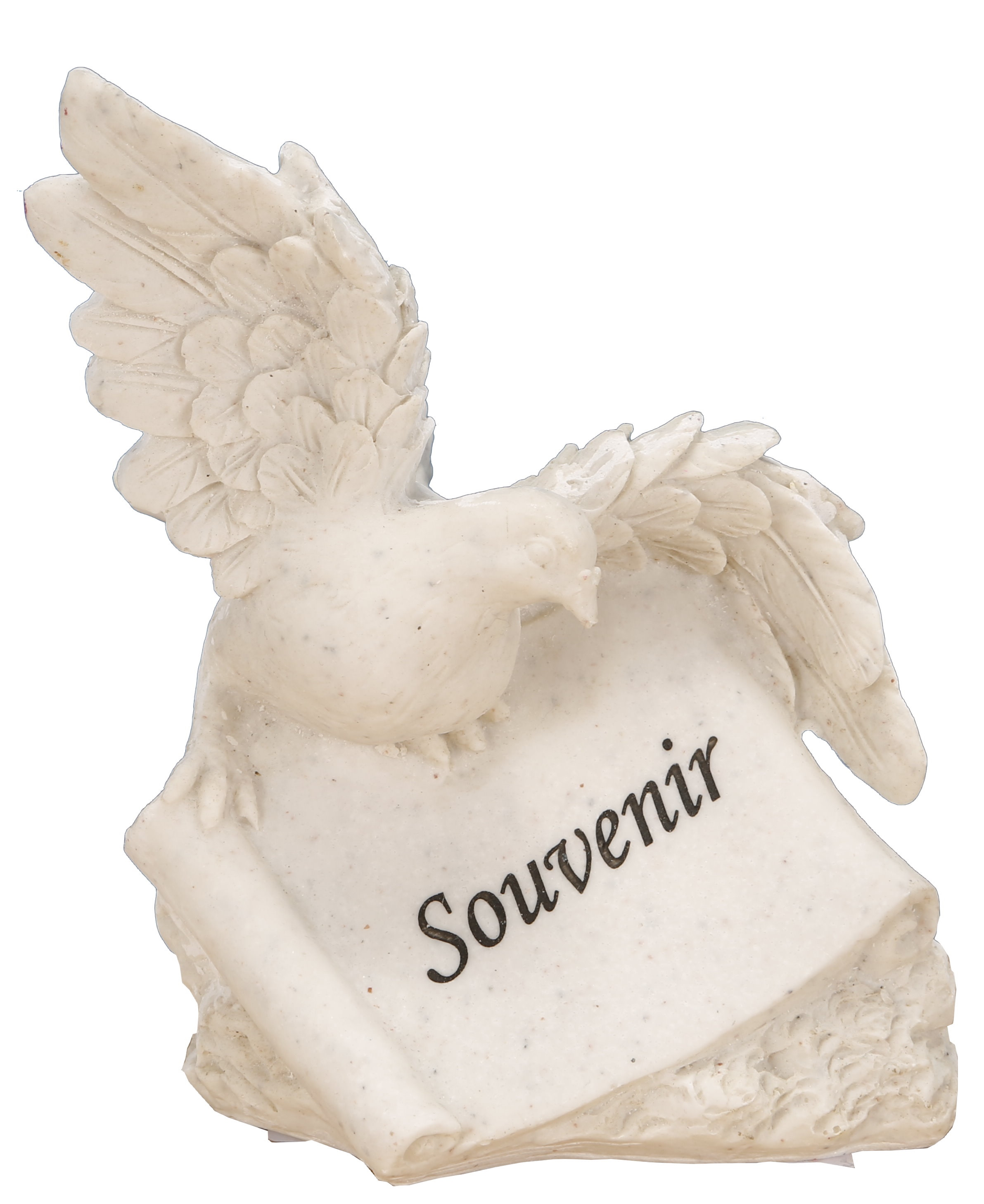 Statuette funéraire colombe et parchemin Souvenir