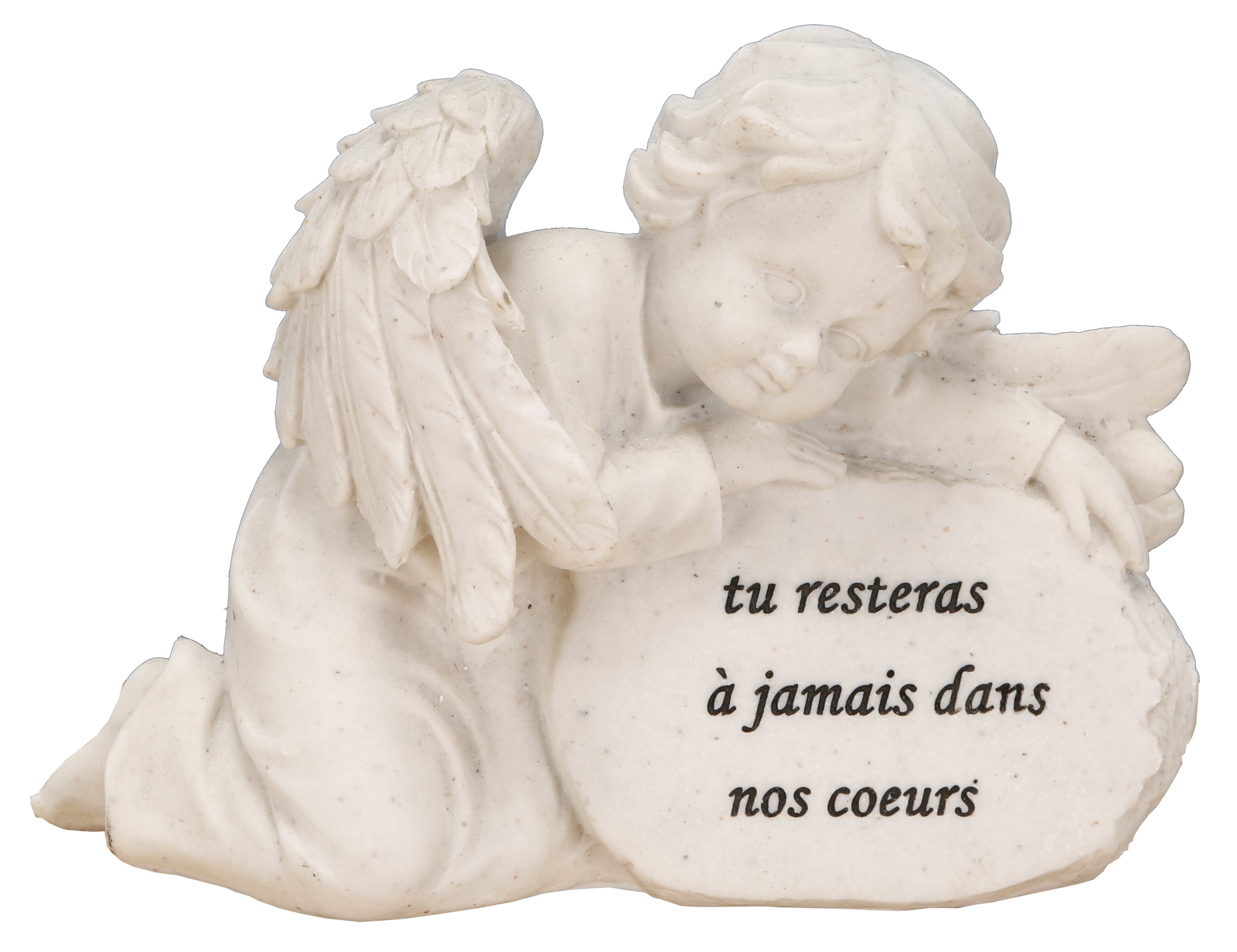 Statuette ange agenouillé avec message commémoratif