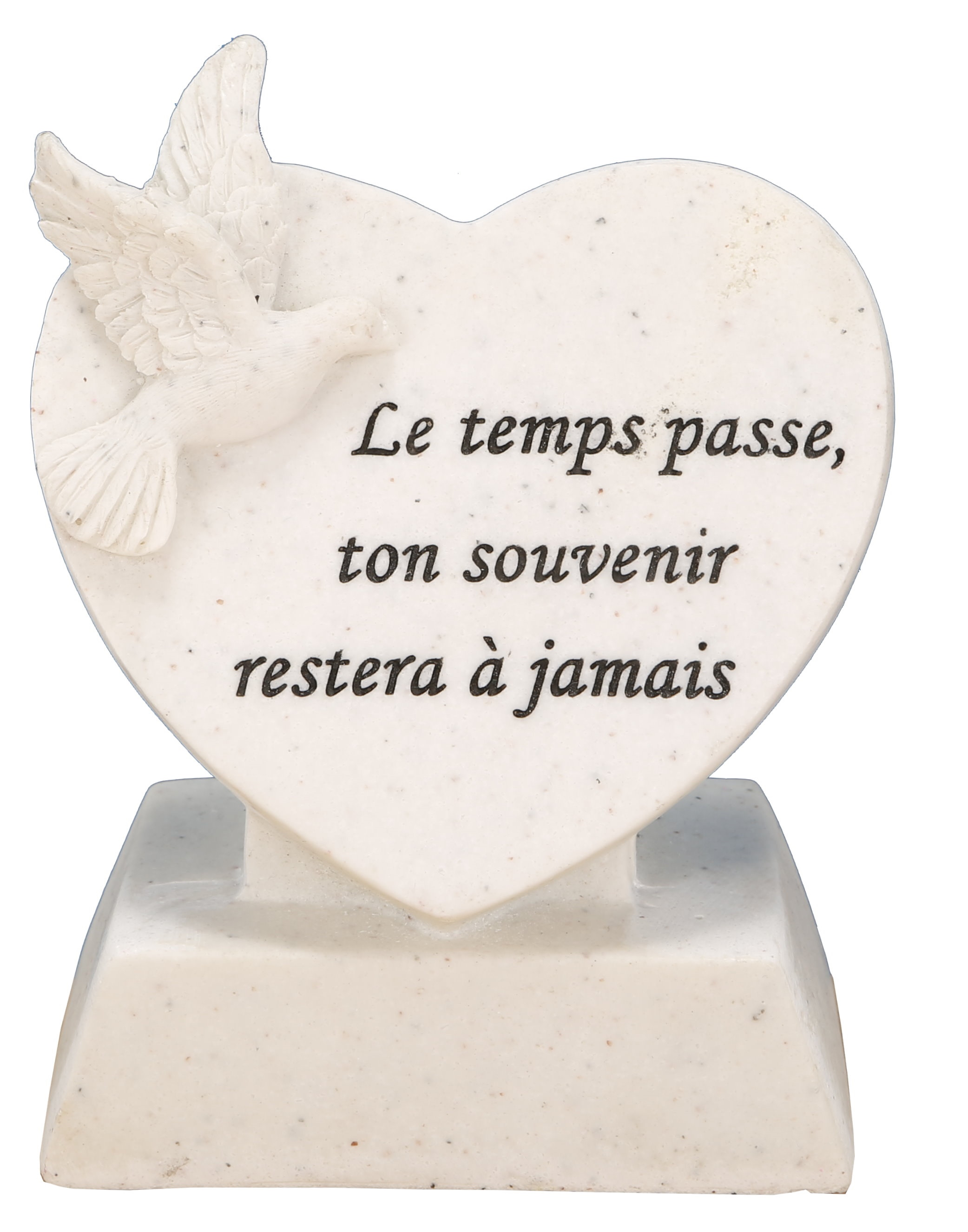 Plaque funéraire cœur avec colombe et message souvenir