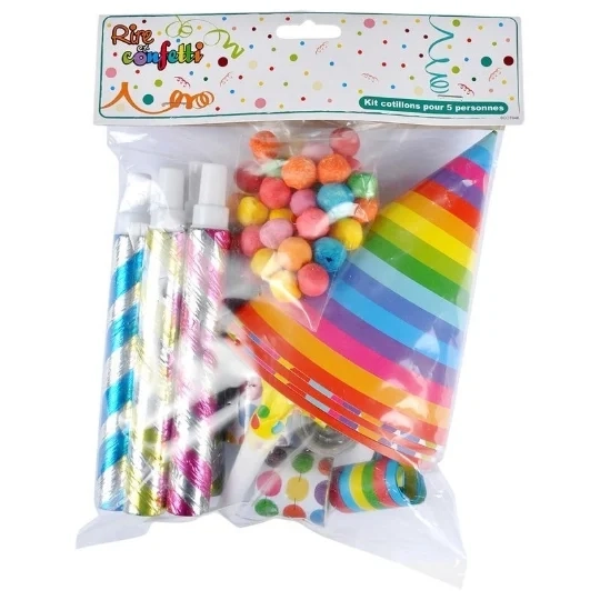 KIT COTILLONS 5 PERSONNES : CHAPEAUX/SARBACANES/BOULES/SERPENTINS/SANS-GENES