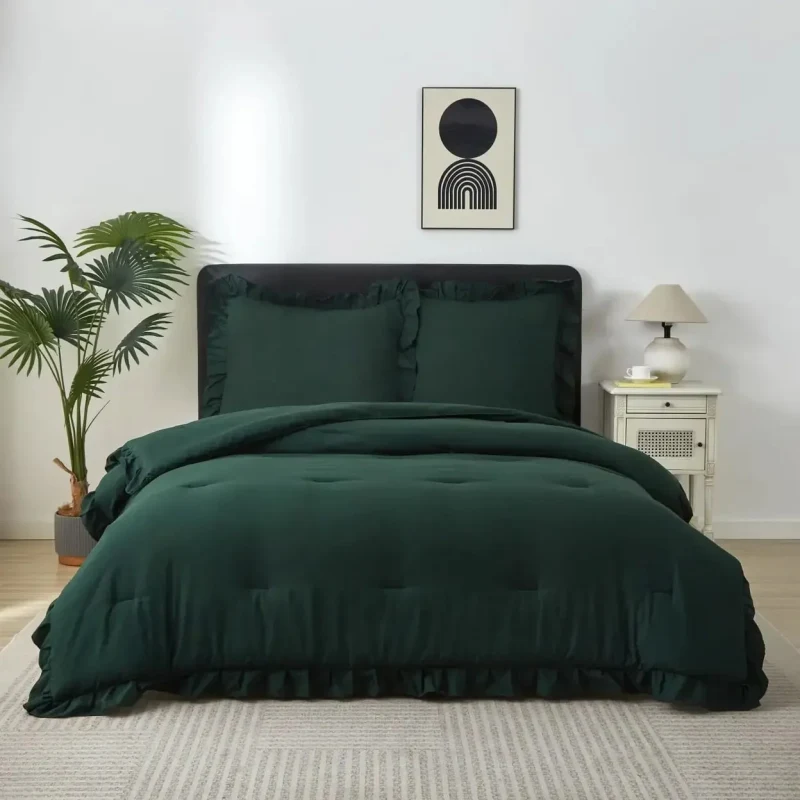 Parure housse de couette 260x240 vert foncé + 2 taies