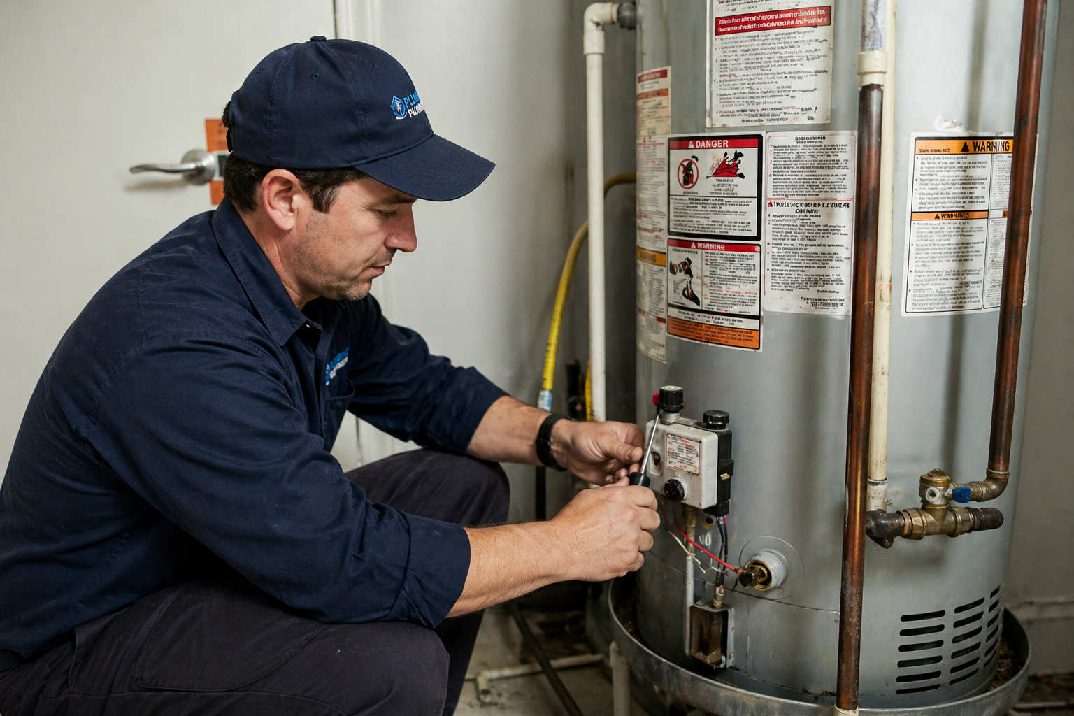 Professional plumbing team on the job