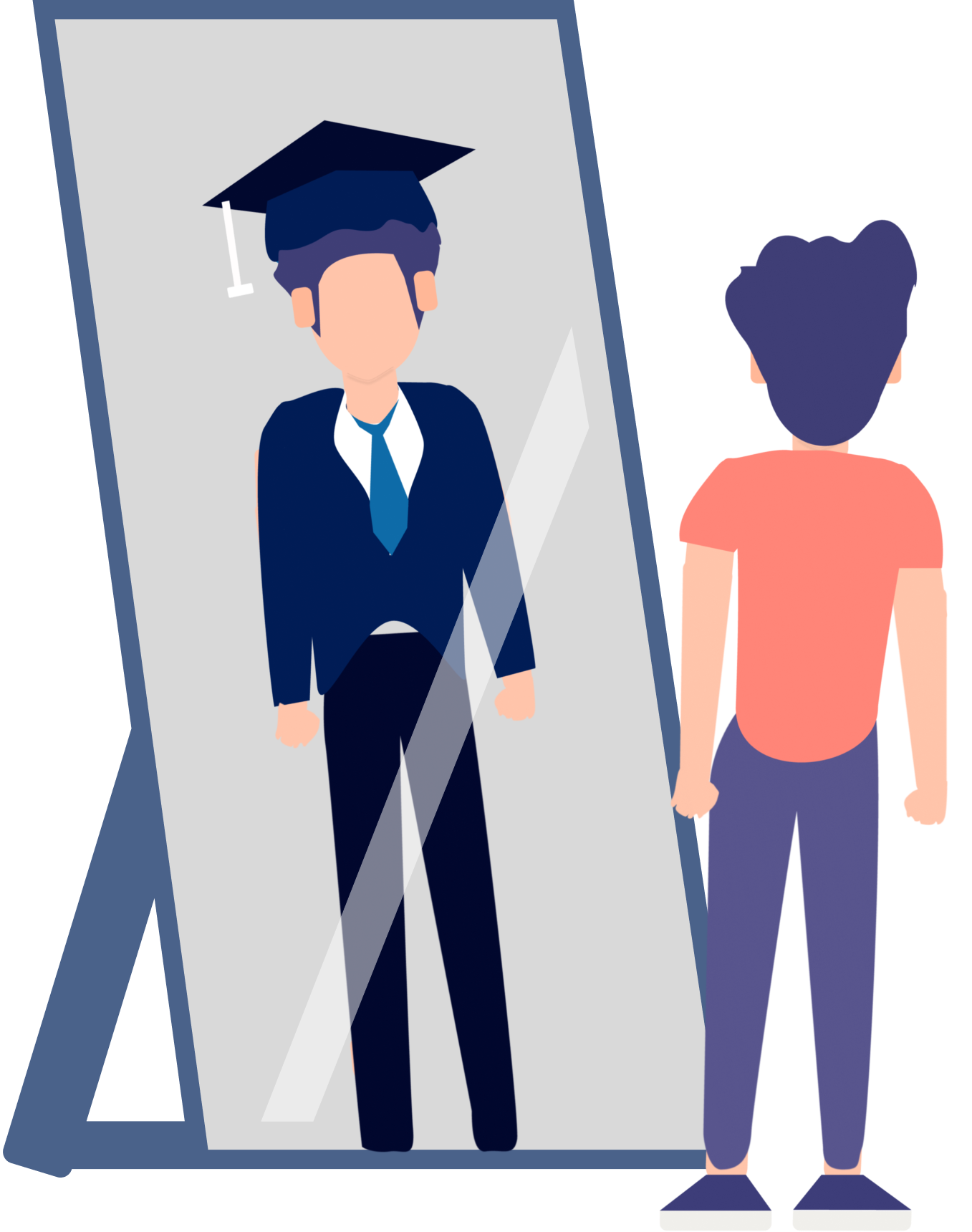 Graduate looking in mirror