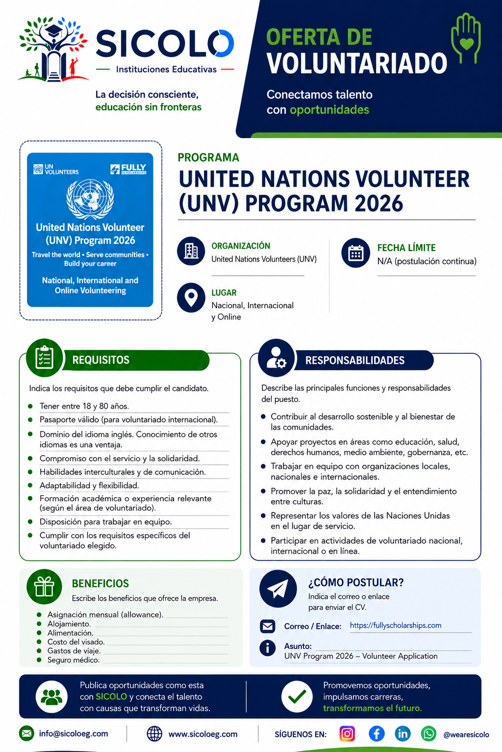 OPORTUNIDAD DE VOLUNTARIADO | UNV PROGRAM 2026