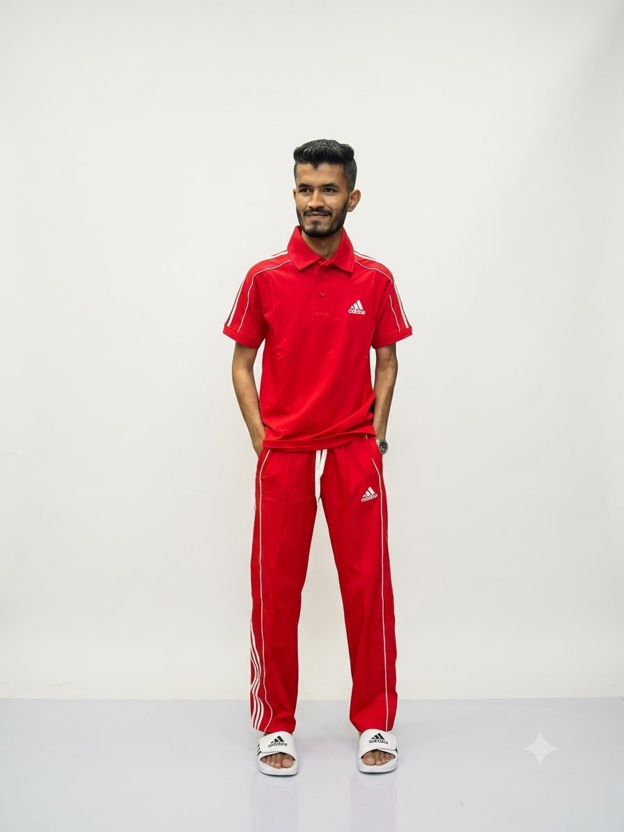 Men's Premium Bright Red Polo T-Shirt & Trackpants Combo Set 2