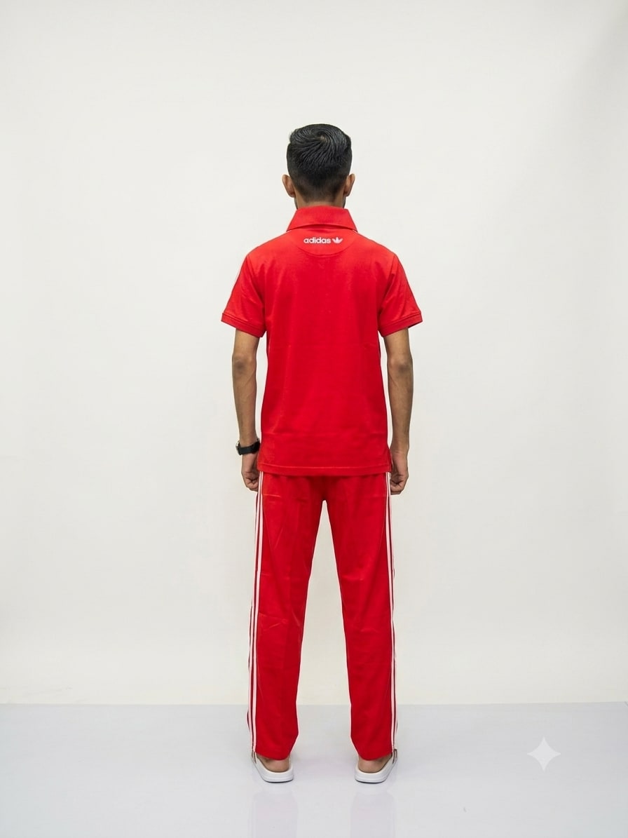 Men's Premium Bright Red Polo T-Shirt & Trackpants Combo Set 3